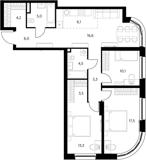 Планировка: Квартира евро-4 92,6 м² в ЖК «Адмирал»