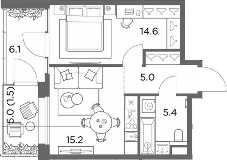 Планировка: 1-комнатная квартира 40,2 м² в ЖК «Станиславский»