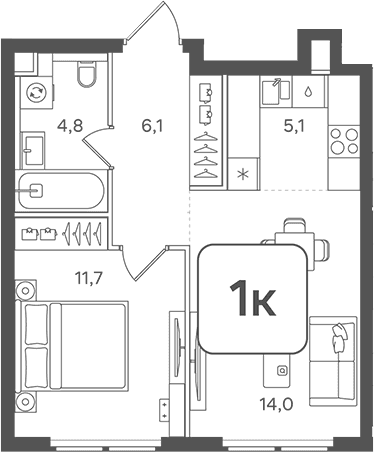 Планировка: Евродвушка 41,7 м² в ЖК «НАЗАРЕ»