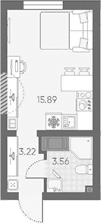 Планировка: Студия 22,7 м² в ЖК «Морская миля»