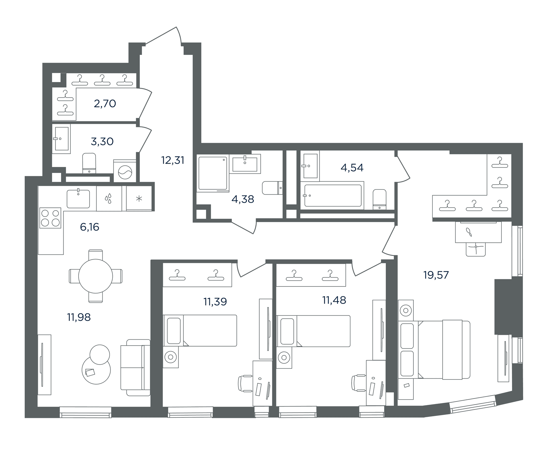 Планировка: Квартира евро-4 87,8 м² в ЖК «Сикрет Гарден»