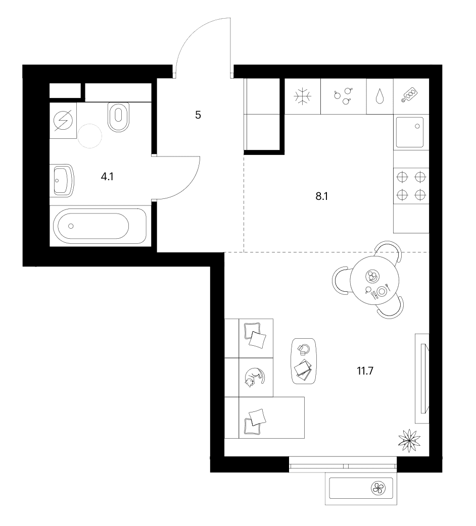 Планировка: Студия 28,9 м² в ЖК «Ярославский»