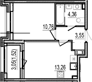 Планировка: Евродвушка 31,9 м² в ЖК «Оптимист»
