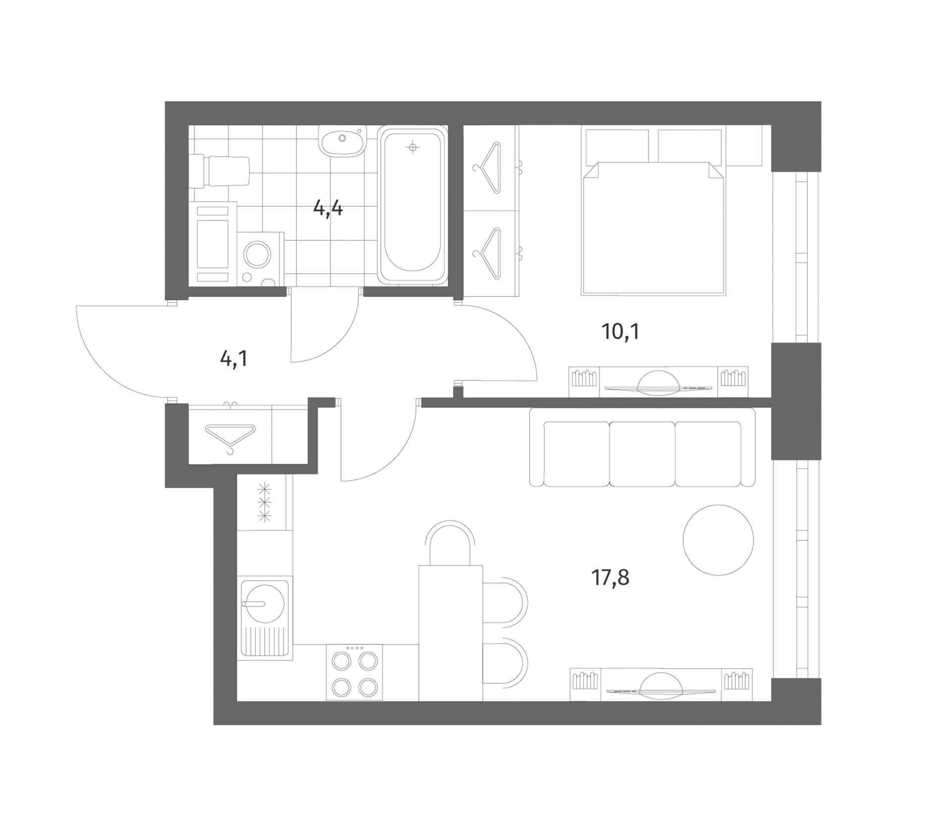 Планировка: Евродвушка 36,4 м² в ЖК «Новый Питер»