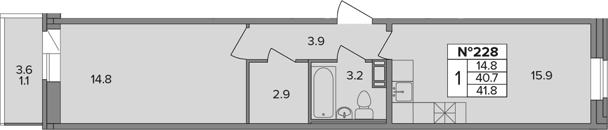 Планировка: 1-комнатная квартира 40,7 м² в ЖК «Капральский»