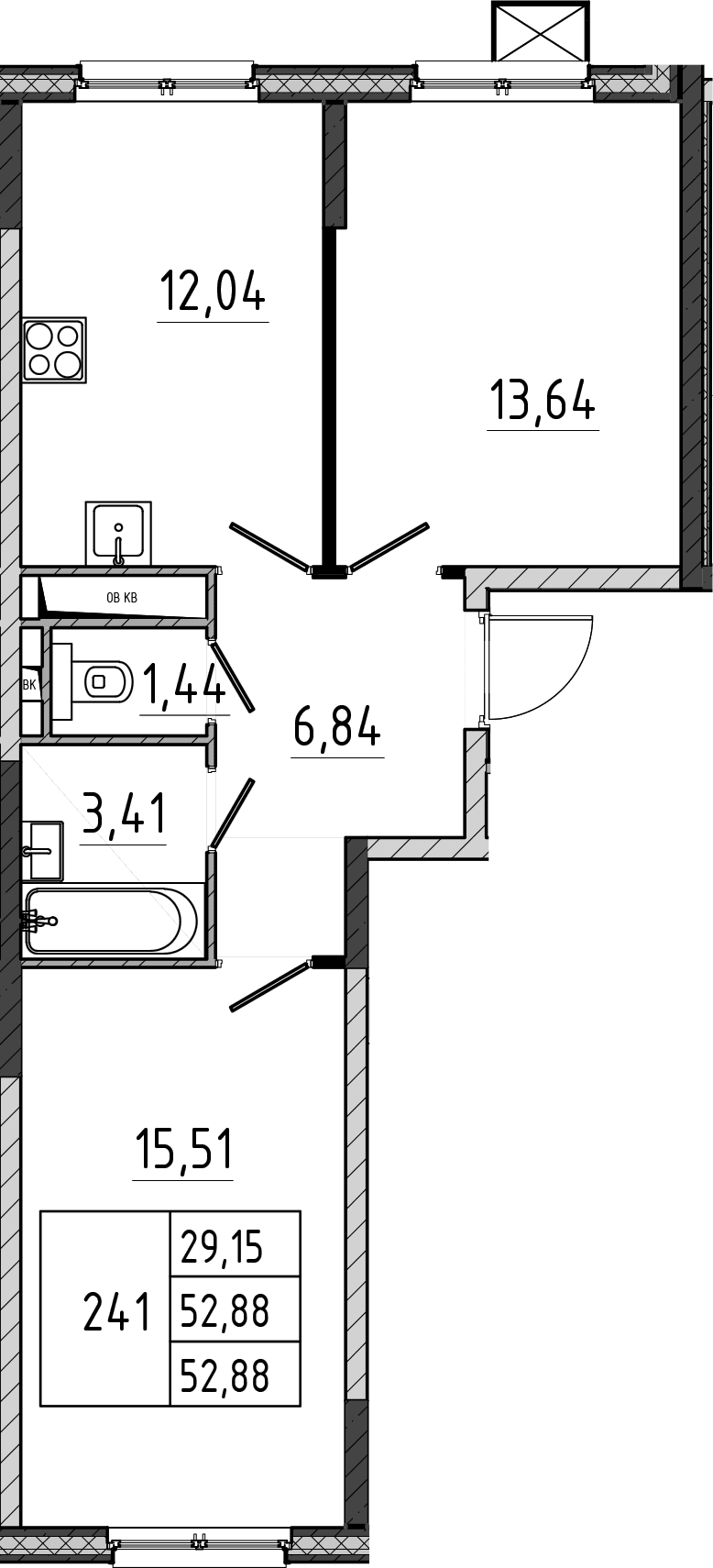 Планировка: 2-комнатная квартира 52,9 м² в ЖК «Поварово-Молодежный-2»