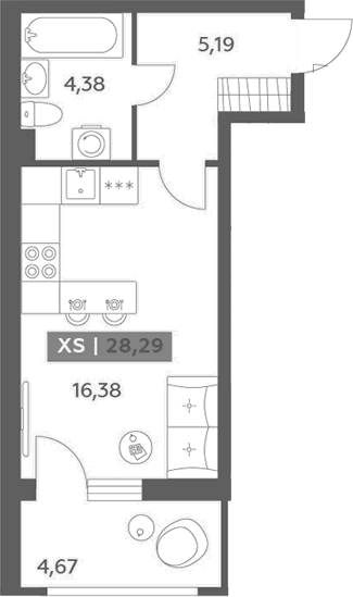 Планировка: Студия 26 м² в ЖК «Аквилон РекаПарк»