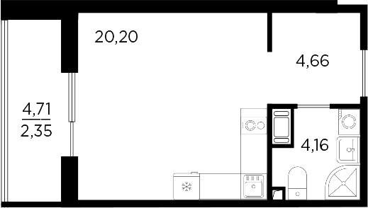 Планировка: Студия 29 м² в ЖК «Респект»