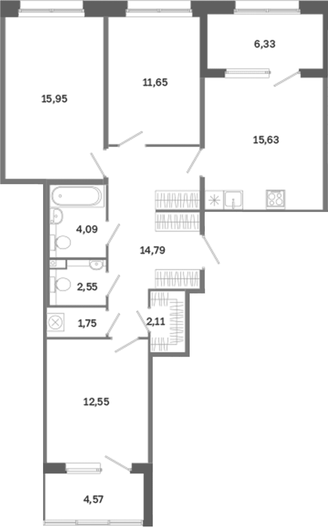 Планировка: Квартира евро-4 81,1 м² в ЖК «Дом на Курской»