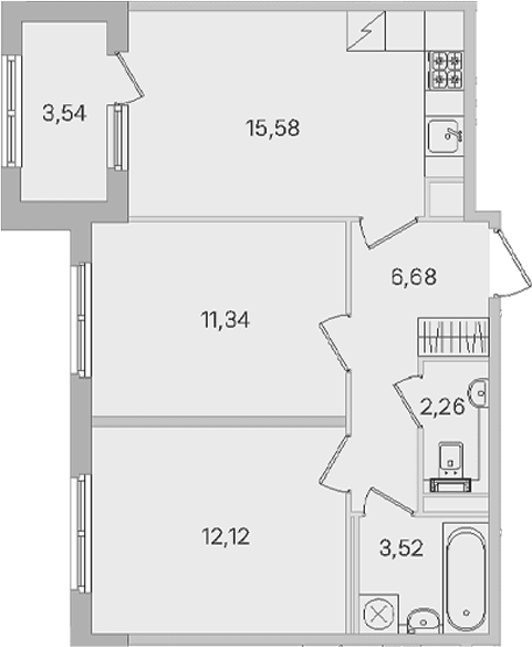 Планировка: 2-комнатная квартира 51,5 м² в ЖК «Дубровский»