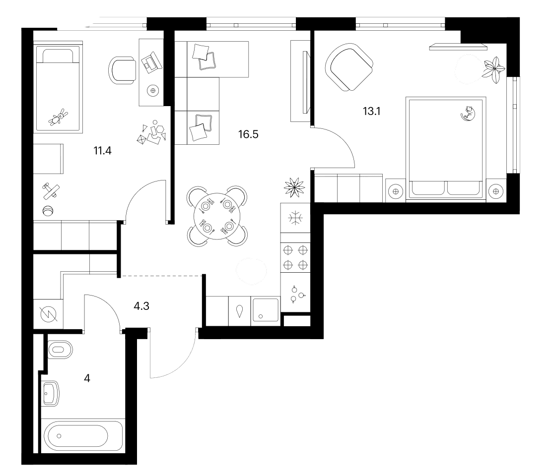 Планировка: 2-комнатная квартира 49,3 м² в ЖК «Зеленый парк»