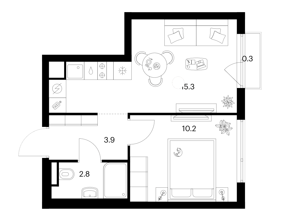 Планировка: 1-комнатная квартира 32,2 м² в ЖК «Зеленый парк»