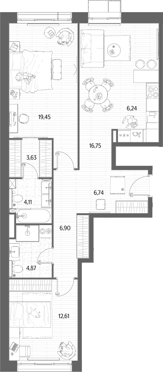 Планировка: Евротрёшка 81,3 м² в ЖК «МЫС»