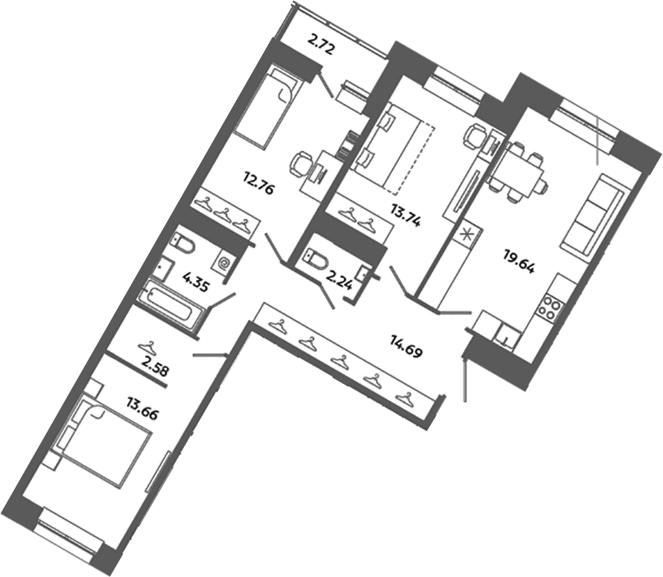 Планировка: Квартира евро-4 83,7 м² в ЖК «Загляденье»