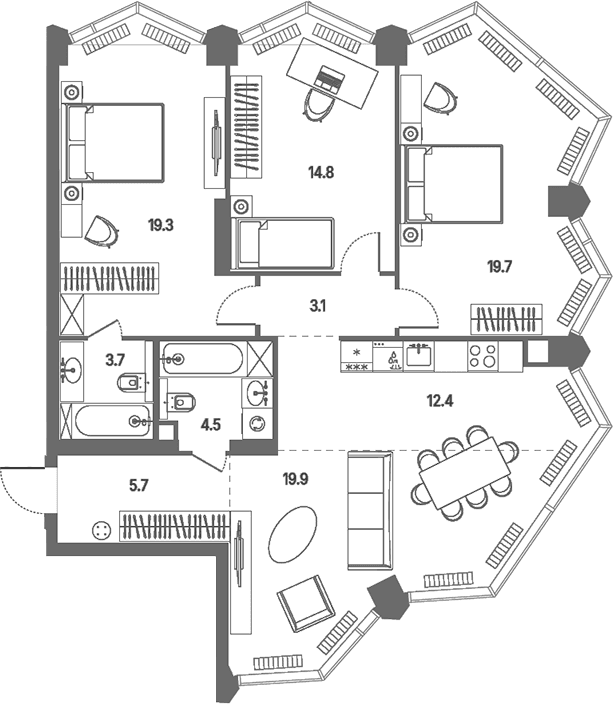 Планировка: Квартира евро-4 103,1 м² в ЖК «КОД Сокольники»