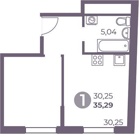 Планировка: Студия 35,3 м² в ЖК «Павелецкая от Гранель»