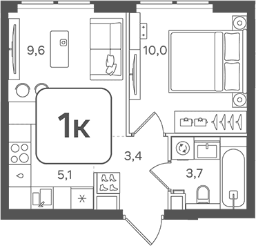 Планировка: Евродвушка 31,8 м² в ЖК «НАЗАРЕ»