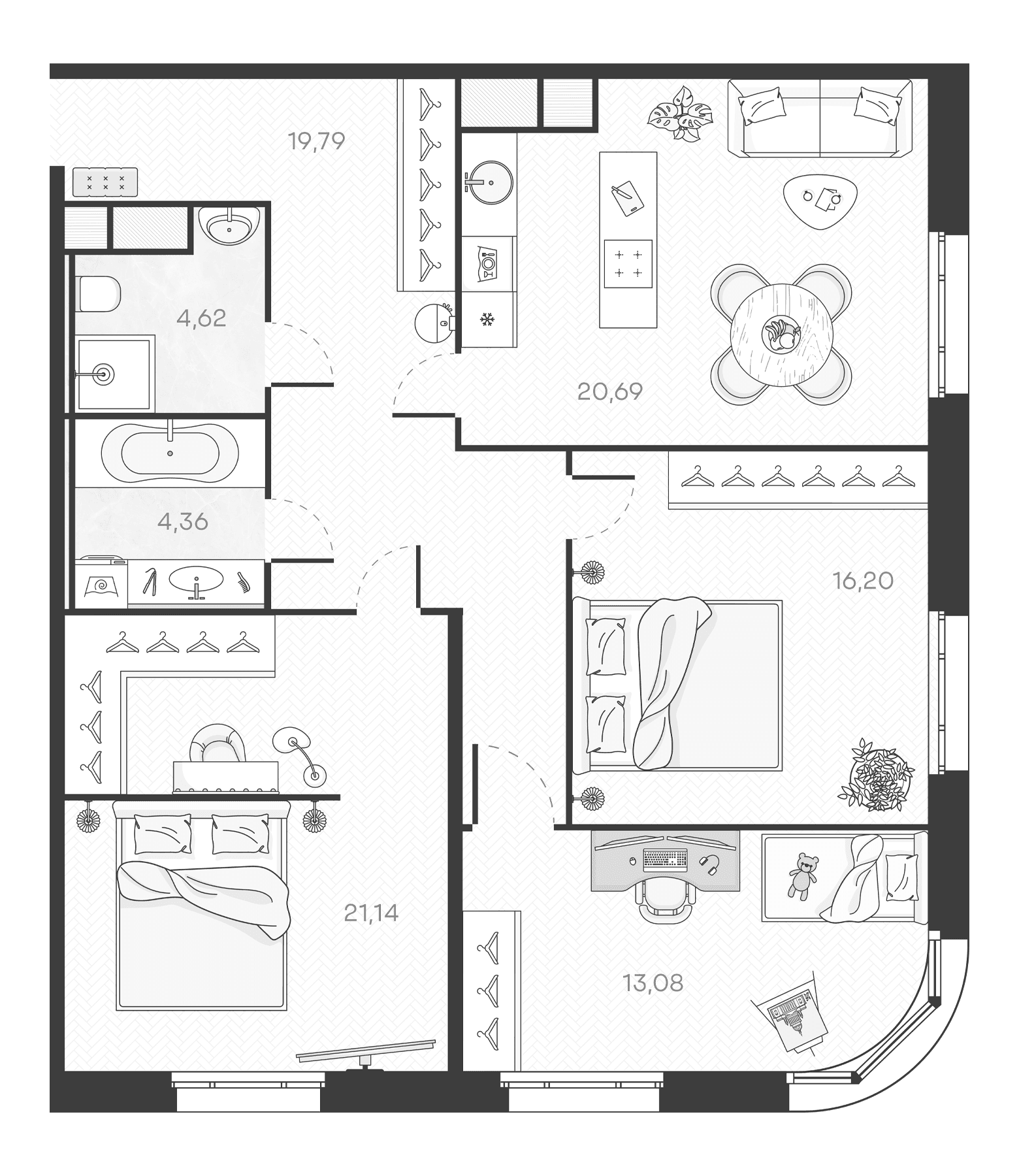 Планировка: Квартира евро-4 99,9 м² в ЖК «Monodom Art»