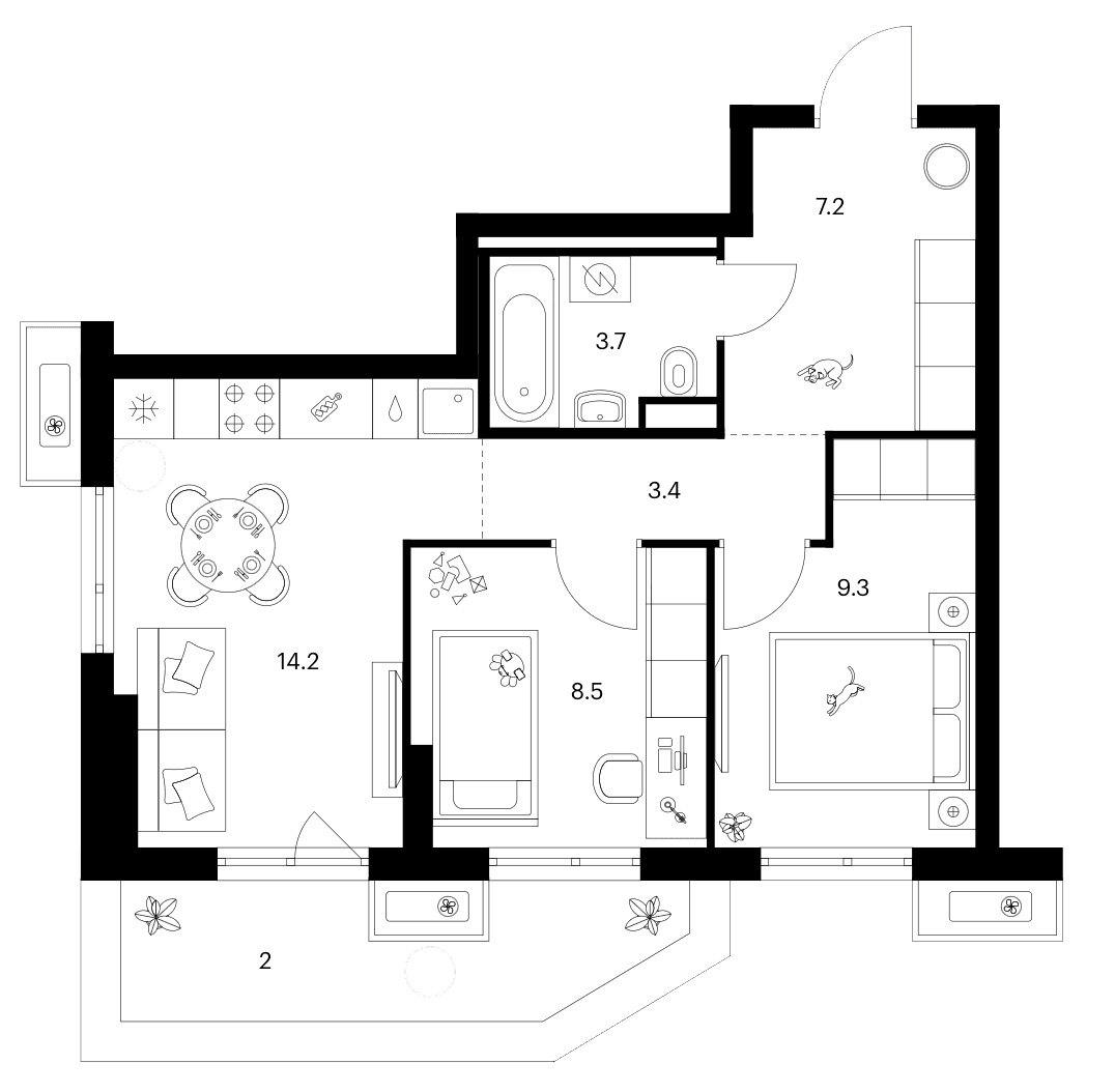 2-комнатная квартира