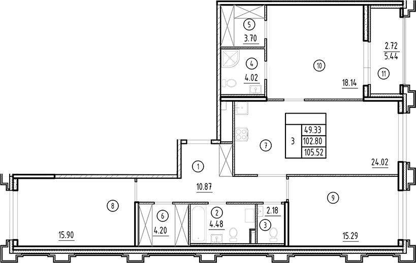 Планировка: Квартира евро-4 102,8 м² в ЖК «Ассамблея»