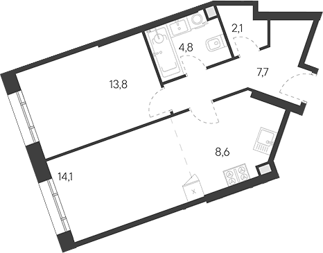 Планировка: Евродвушка 52,1 м² в ЖК «Родина Переделкино»