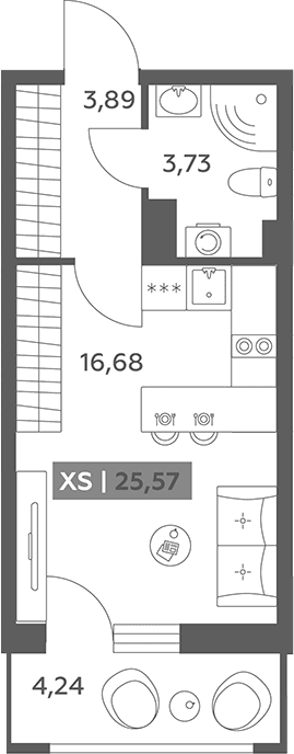 Планировка: Студия 24,3 м² в ЖК «Аквилон РекаПарк»