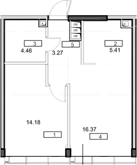 Планировка: Евродвушка 43,7 м² в ЖК «Мод»