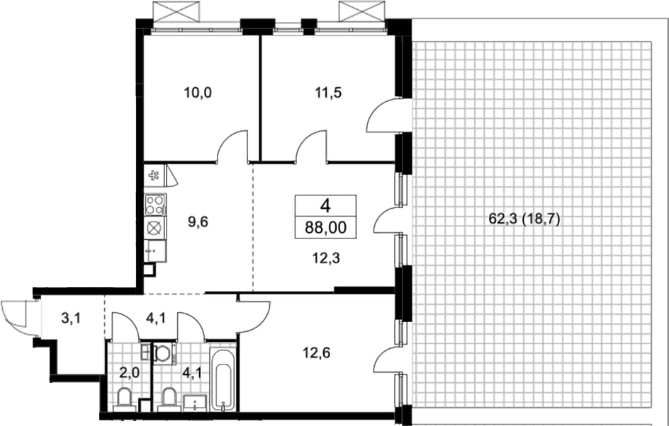 Планировка: Квартира евро-4 69,3 м² в ЖК «Скандинавия»