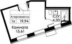 Планировка: Студия 18,8 м² в ЖК «Вольта»