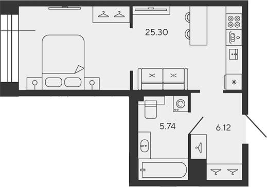 Планировка: Студия 37,2 м² в ЖК «BASHNI ELEMENT»