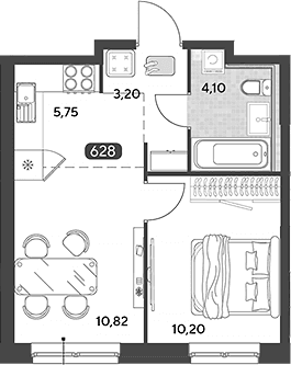 Планировка: Евродвушка 34,1 м² в ЖК «Космопарк»