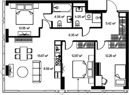 Планировка: Квартира евро-4 82 м² в ЖК «Джойс»