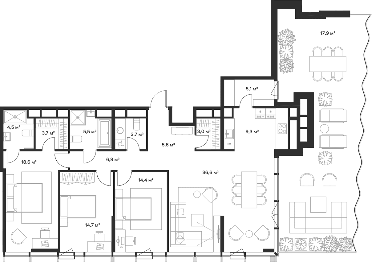 Планировка: Квартира евро-4 131,5 м² в ЖК «Союз»