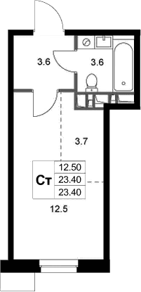 Планировка: Студия 23,4 м² в ЖК «Легенда Марусино»