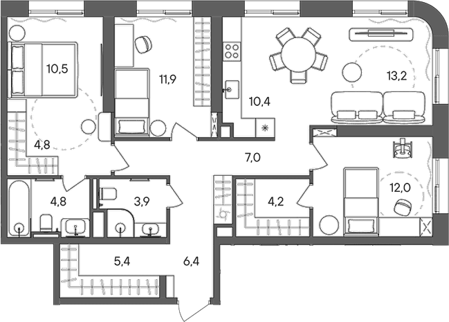 Планировка: Квартира евро-4 94,5 м² в ЖК «СТОУН Сокольники»