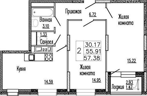 2-комнатная квартира