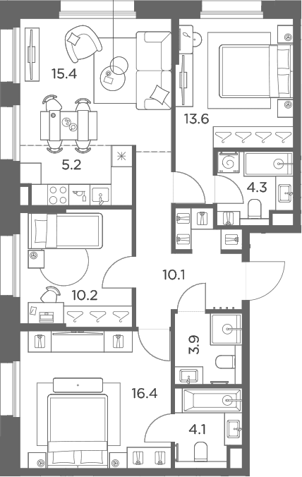 Планировка: Квартира евро-4 83,2 м² в ЖК «Станиславский»