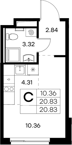 Планировка: Студия 20,8 м² в ЖК «Новоселье»