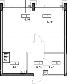Планировка: Евродвушка 43,3 м² в ЖК «Мод»