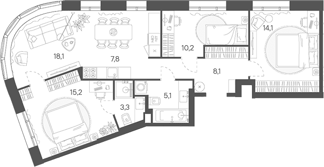 Планировка: Квартира евро-4 81,9 м² в ЖК «Родина Переделкино»