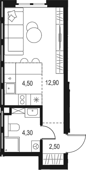 Планировка: Студия 24,2 м² в ЖК «Левел Мечникова»