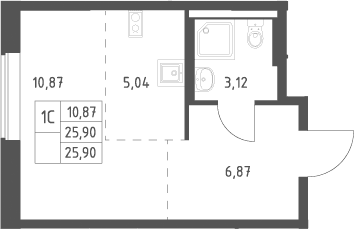 Планировка: Студия 25,9 м² в ЖК «Большое Юрлово»