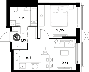 Планировка: Евродвушка 35,3 м² в ЖК «ЭВО»