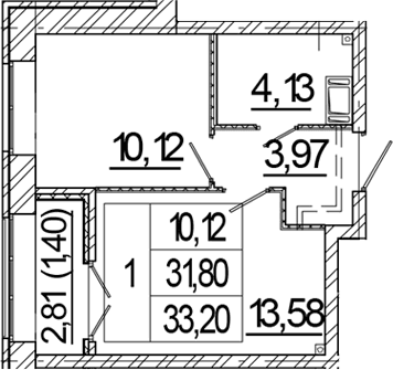 Планировка: 1-комнатная квартира 31,8 м² в ЖК «Новый Питер»