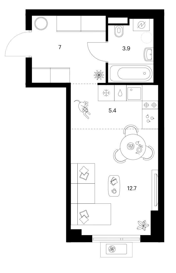 Планировка: Студия 29 м² в ЖК «Белая Дача парк»