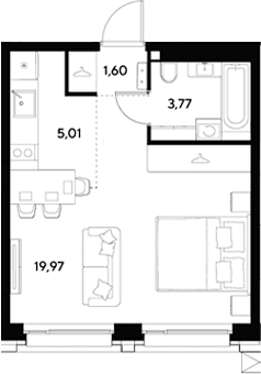 Планировка: Студия 30,4 м² в ЖК «ЭВО»