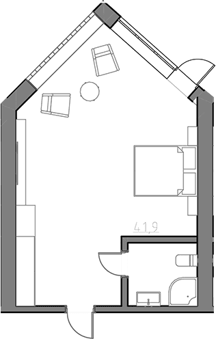 Планировка: Студия 40 м² в ЖК «Сосновый бор»