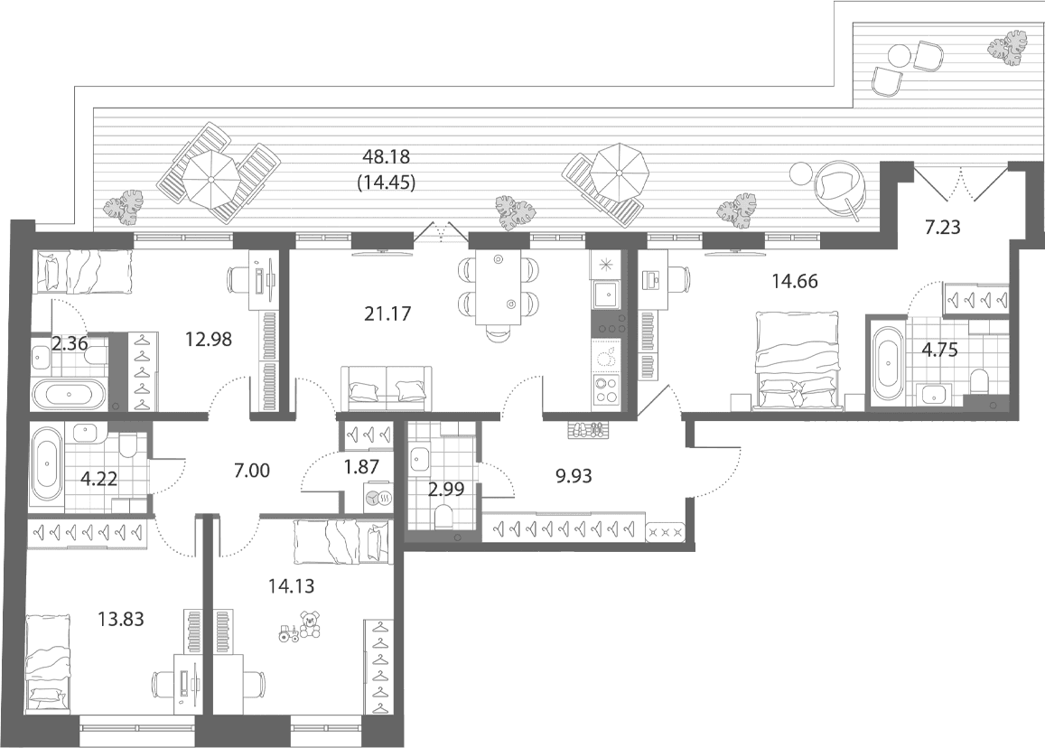 Планировка: Квартира евро-5 117,1 м² в ЖК «Нева Арт»