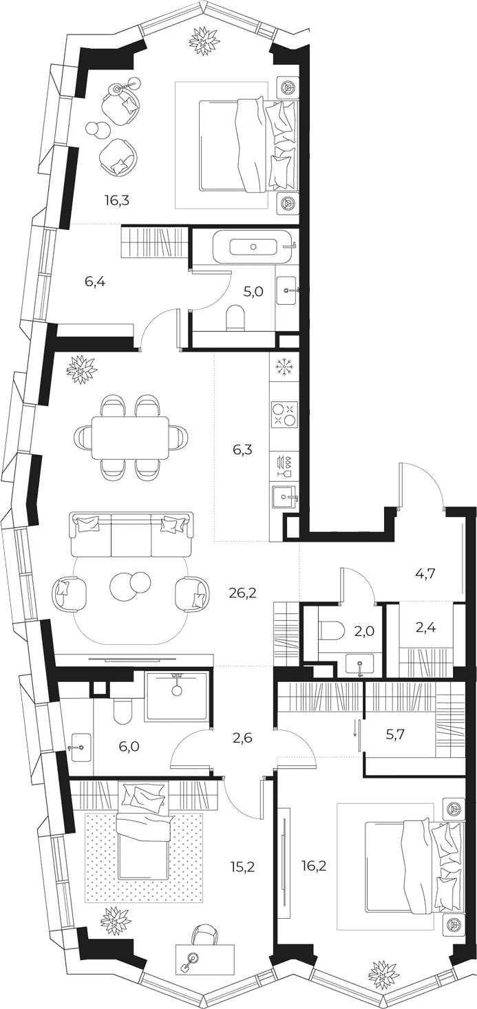 Планировка: Квартира евро-4 115 м² в ЖК «МАСТЕРС»