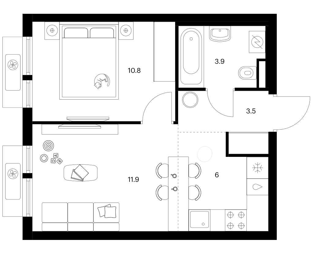 Планировка: Евродвушка 36,1 м² в ЖК «Белая Дача парк»